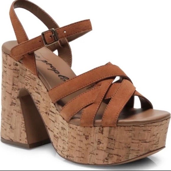 Free People Shoes - ⭐️⭐️⭐️ Free People Platform Shoes In Brandy Suede Cork NEW